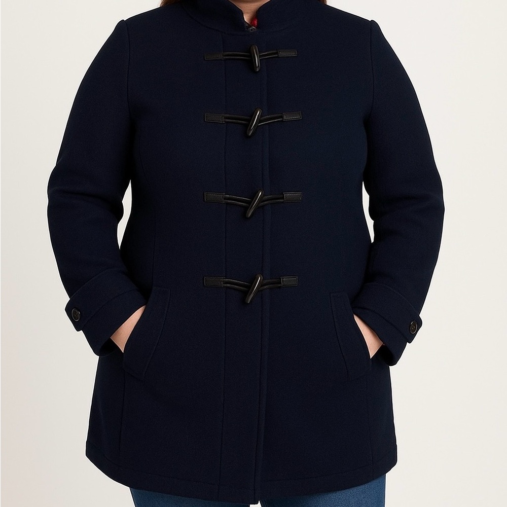 J. CREW Women XL Wool Coat wool blend Horn Toggle Trench midnight‎ blue chore